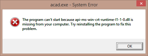 Solved Api Ms Win Crt Runtime L1 1 0 Dll Is Missing Autocad