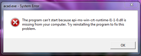 Missing Api Ms Win Crt Runtime L1 1 0 Dll On Windows 7 Autodesk