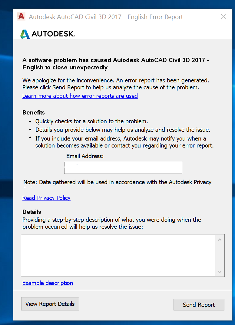 Solved A software problem has caused autocad to close unexpectedly