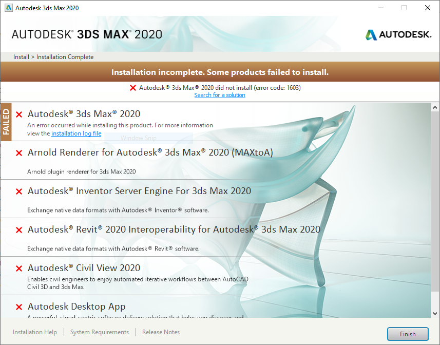 Error 1603 when installing 3ds max 2020 - Autodesk Community ...